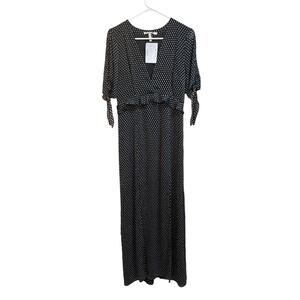 Avec Les Filles Black‎ And White Polka Dot Ruffle Maxi Dress Slit Size 6